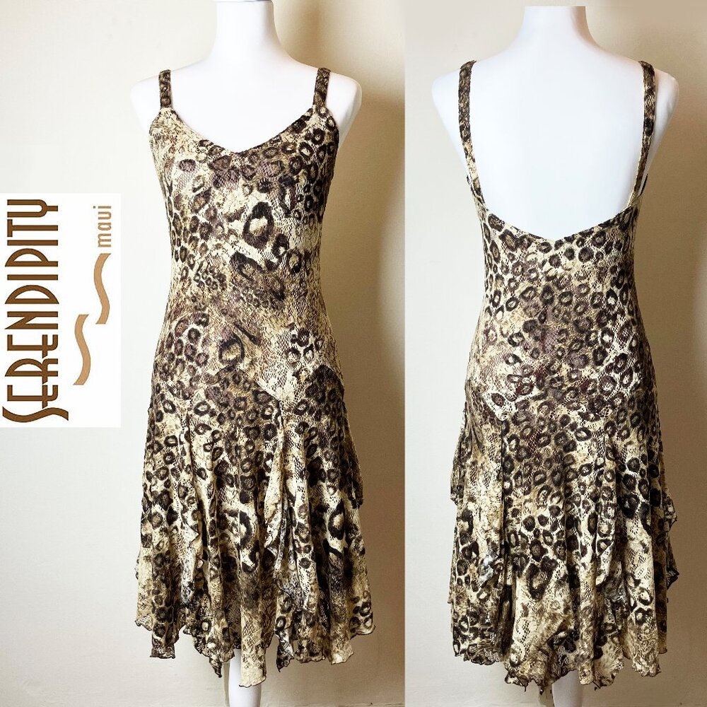 Serendipity Maui Sundress | Abstract Brown Leopard Print | Size S | EUC